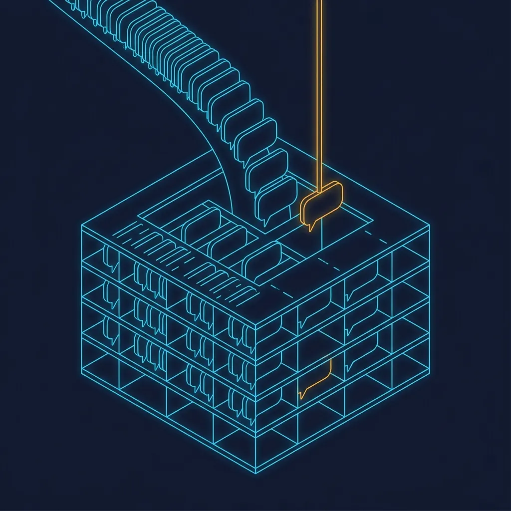Isometric illustration of message records flowing into an archive system