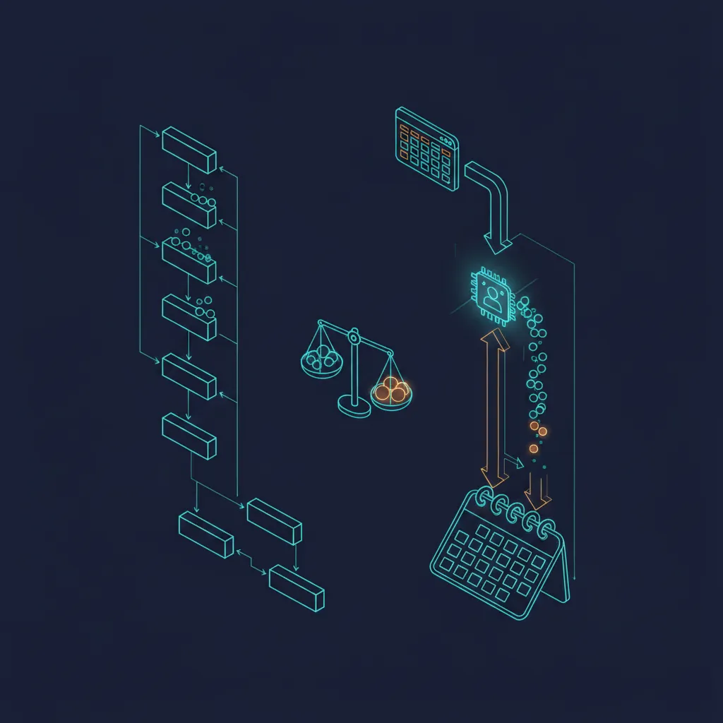 Isometric illustration comparing AI-qualified and human-qualified lead funnels for a financial advisor