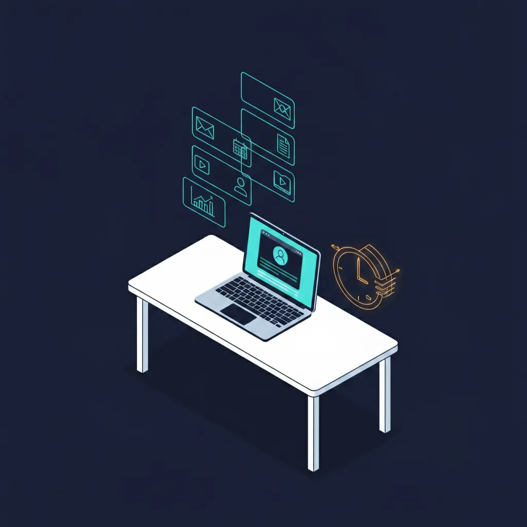 Isometric illustration of a financial advisor using ChatGPT for seven practical workflow tasks