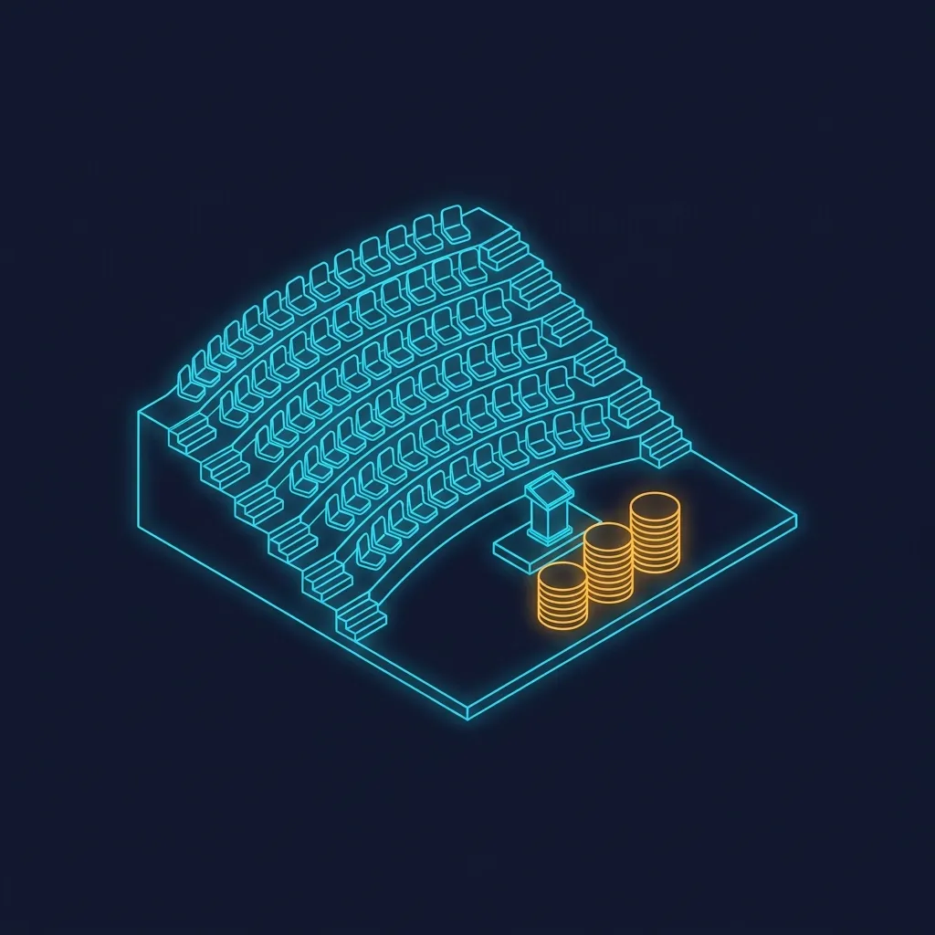 Isometric illustration of an event funnel narrowing from registrations to clients