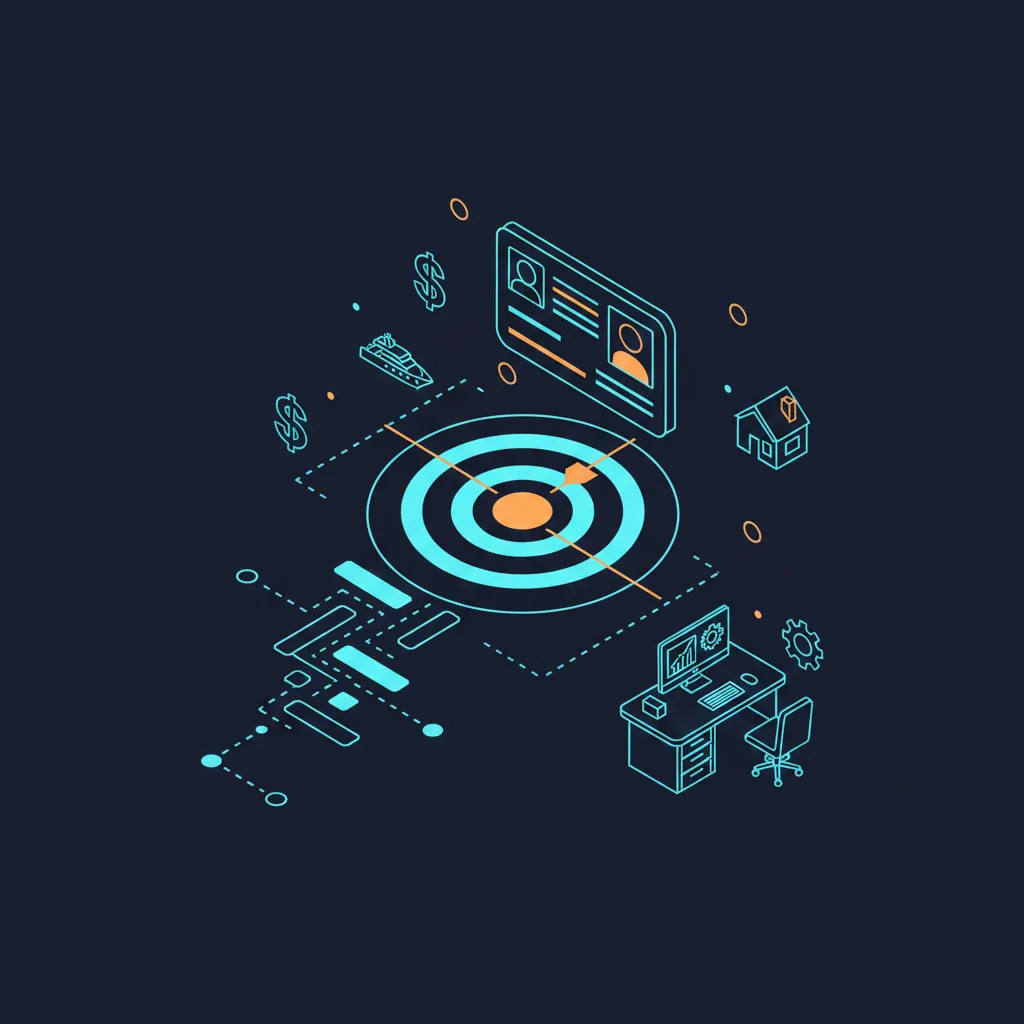 Isometric illustration of paid advertising targeting high-net-worth financial advisory clients