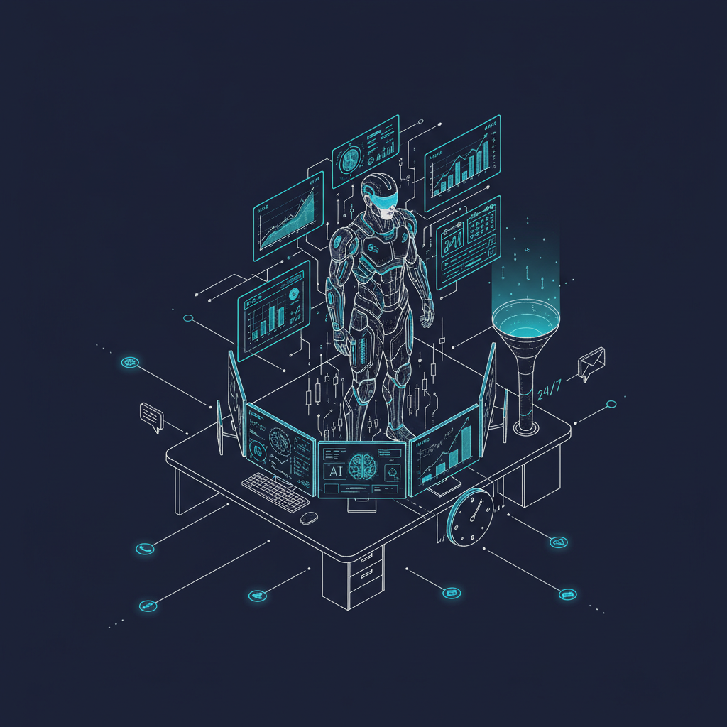 Isometric illustration of an AI-powered financial advisor in tech armor